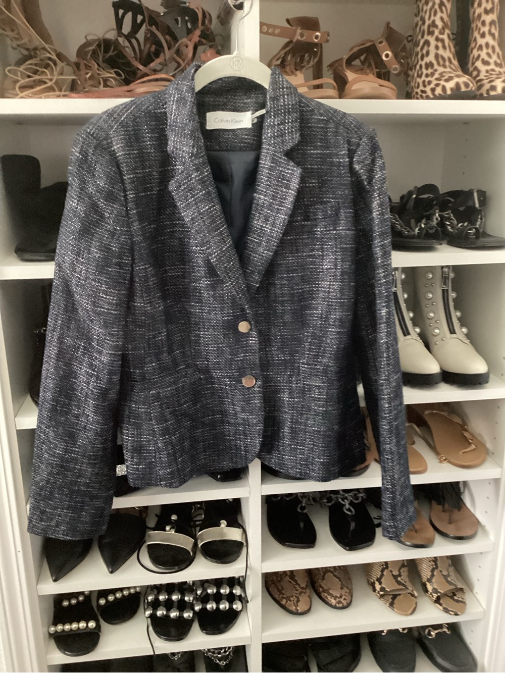 Calvin Klein Navy and White Tweed Blazer Jacket